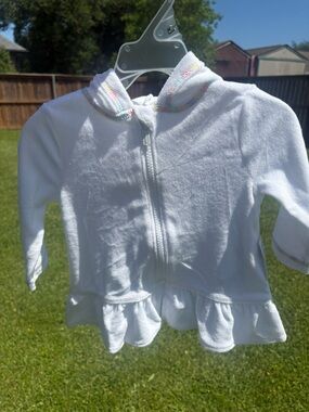 Old Navy white terry cloth hooded zip front swimming cover up 6-12 months nwt